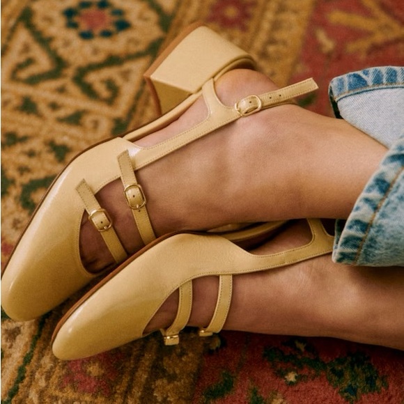 Sézane Patent Paula Babies Pale Butter Yellow 39/8 *New* - Picture 2 of 5